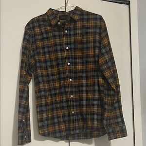 JACHS New York  Men's Casual Plaid Shirt - Navy and Mustard